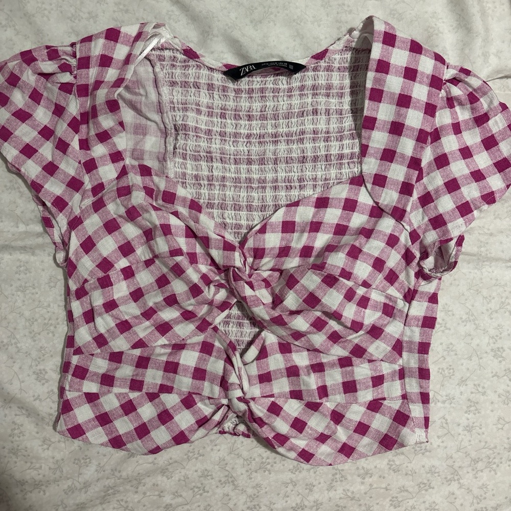 Zara Fuchsia Checkered Blouse